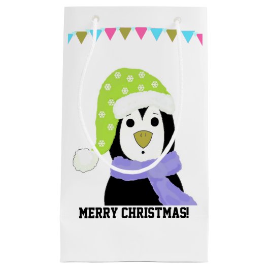 Pinguin in Holiday Hat und Scarf Kleine Geschenktüte (Vorderseite)