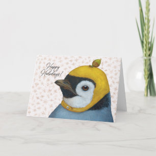 Pinguin in Kappe mit Akkordeonkarte Karte