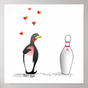 Pinguin in Liebe mit Bowling Button Print Poster