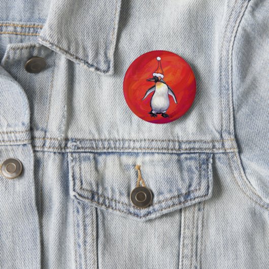 Pinguin in Weihnachtsmannmütze auf Rot Button (Beispiel)