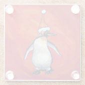 Pinguin in Weihnachtsmannmütze auf Rot Glasuntersetzer (Rückseite)