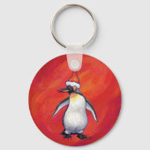 Pinguin in Weihnachtsmannmütze auf Rot Schlüsselanhänger (Vorderseite)