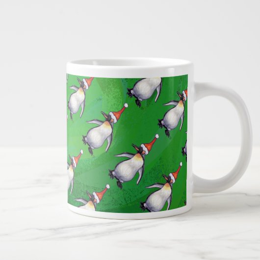 Pinguin in Weihnachtsmannmütze Pattern auf Grün Jumbo-Tasse (Rechts)