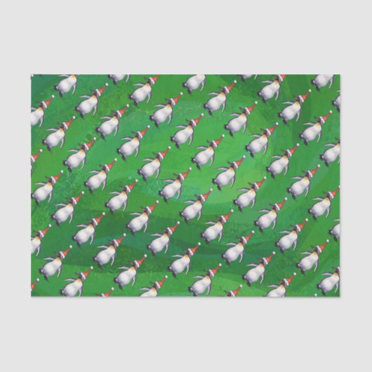 Pinguin in Weihnachtsmannmütze Pattern auf Grün Seidenpapier (Vorderseite)