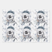 Pinguin in Weihnachtsmannmütze Schneeflocken Muste Geschenkpapier Set (Vorderseite 3)