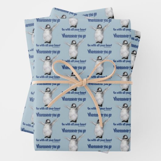 Pinguin inspirierendes Konfuzius-Zitat Geschenkpapier Set (Beispiel)