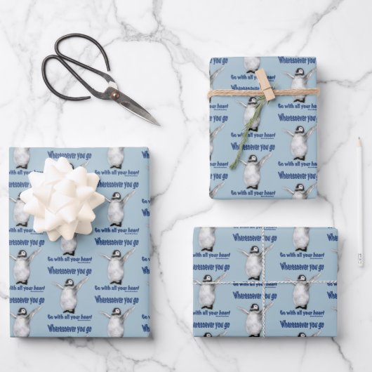 Pinguin inspirierendes Konfuzius-Zitat Geschenkpapier Set (Vorderseite)