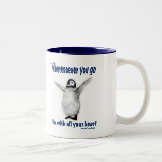 Pinguin inspirierendes Konfuzius-Zitat Zweifarbige Tasse (Rechts)