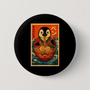 Pinguin isst Ramen japanische Nudeln Lustig Button