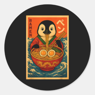 Pinguin isst Ramen japanische Nudeln Lustig Runder Aufkleber