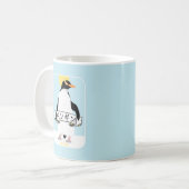 Pinguin Japanisch Schrift, die Pinguin liest Kaffeetasse (Vorderseite Links)