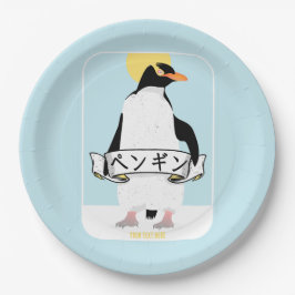 Pinguin Japanisch Schrift, die Pinguin liest Pappteller