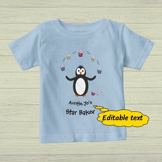 Pinguin jongliert Kuchen-Zolltext Baby T-shirt