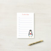 Pinguin & Kalligraphie auf weißen, mit einem Rand Post-it Klebezettel (Auf Schreibtisch)