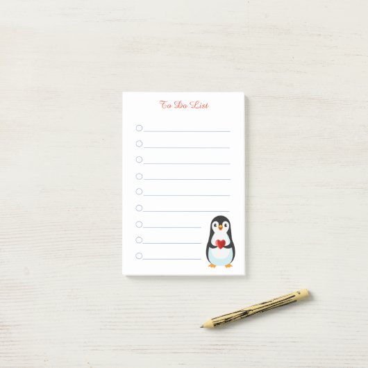 Pinguin & Kalligraphie auf weißen, mit einem Rand Post-it Klebezettel (Auf Schreibtisch)