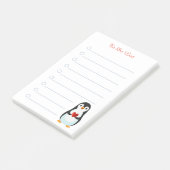 Pinguin & Kalligraphie auf weißen, mit einem Rand Post-it Klebezettel (angewinkelt)