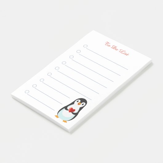 Pinguin & Kalligraphie auf weißen, mit einem Rand Post-it Klebezettel (angewinkelt)