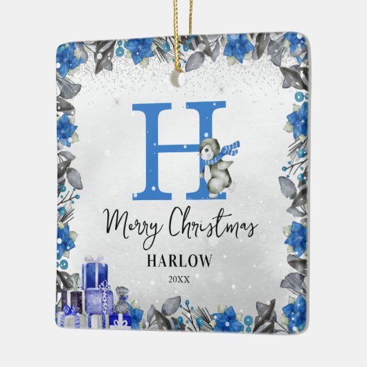 Pinguin Kids Name Monogram Weihnachten Keramikornament (Links)