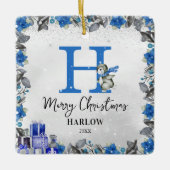 Pinguin Kids Name Monogram Weihnachten Keramikornament (Vorderseite)