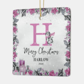 Pinguin Kids Name Monogram Weihnachten Keramikornament (Links)