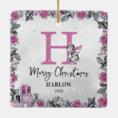 Pinguin Kids Name Monogram Weihnachten Keramikornament (Rückseite)