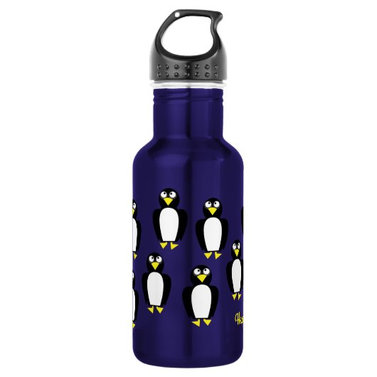 Pinguin Kinder Wasserflasche mit Name (Vorderseite)