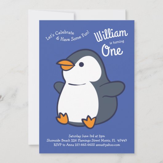 Pinguin Kindergeburtstag Party Einladung (Vorderseite)