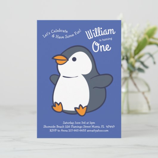 Pinguin Kindergeburtstag Party Einladung (Stehend Vorderseite)