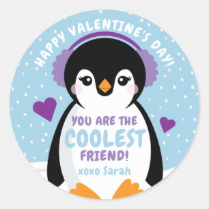 Pinguin-Klassenzimmer Valentine-Tageskarte für Kin Runder Aufkleber