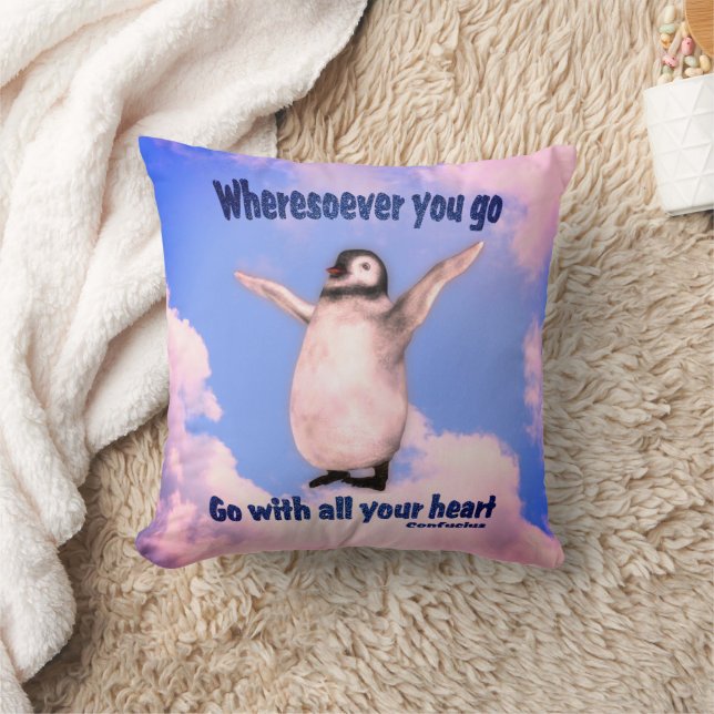 Pinguin Konfuzius Attitude Zitat Inspiration Kissen (Decke)