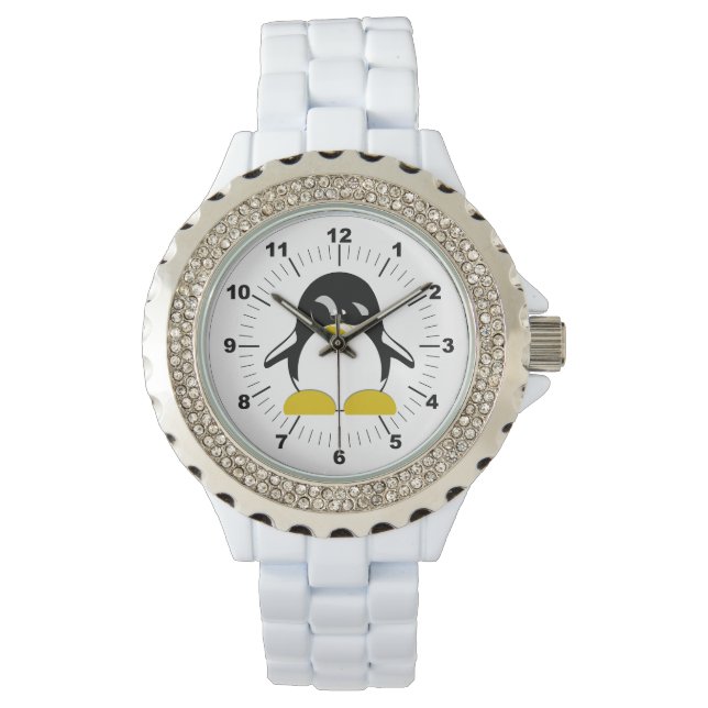 Pinguin Kristall White Enamel Watch Armbanduhr (Vorderseite)
