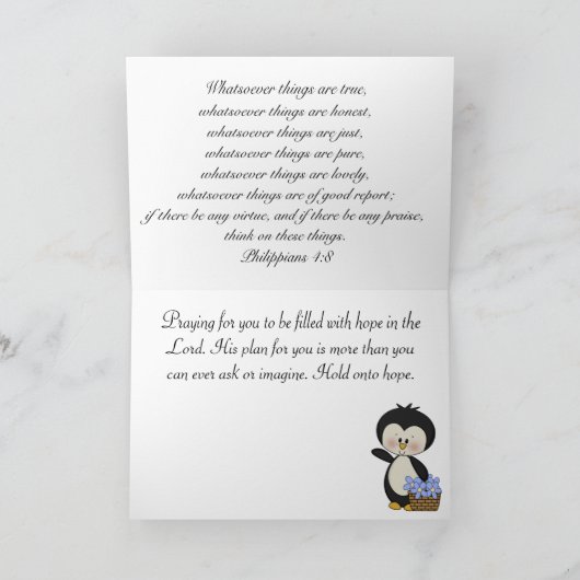 Pinguin-Lächeln, das an Sie Hoffnungs-Karte denkt Karte (Innenseite)