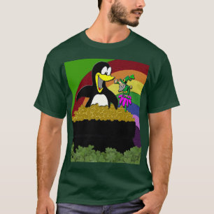 Pinguin, Leprechaun, T - Shirt aus Gold und Regenb