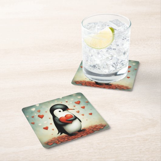 Pinguin Liebe 1 Rechteckiger Pappuntersetzer (Vor Ort)