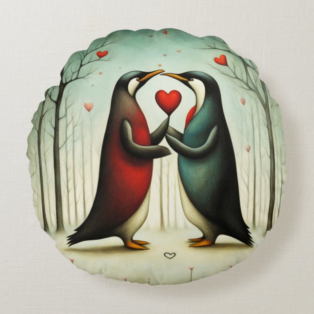 Pinguin Liebe 2 Rundes Kissen (Vorderseite)