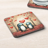 Pinguin Liebe 3 Getränkeuntersetzer (Linke Seite)