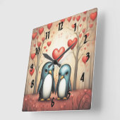 Pinguin Liebe 3 Quadratische Wanduhr (Winkel)