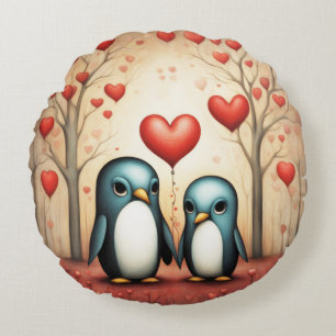 Pinguin Liebe 3 Rundes Kissen