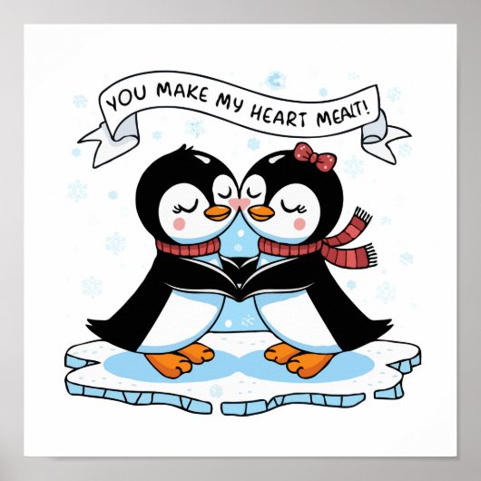 Pinguin Liebe: Adorable 'Heart Melting' Couple Art Poster (Vorne)