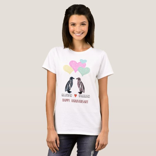 Pinguin Liebe Couple Name Anniversary Gift T-Shirt (Vorne ganz)