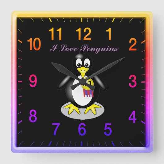 Pinguin Liebe Gold Clock Quadratische Wanduhr (Vorderseite)