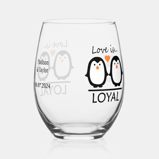 Pinguin Liebe individuellen Namen & Datum Weinglas Ohne Stiel (Rückseite)