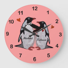 Pinguin-Liebe - Namensklemme für ein Paar Große Wanduhr