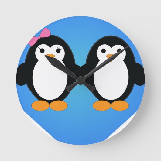 Pinguin-Liebe Runde Wanduhr (Vorderseite)