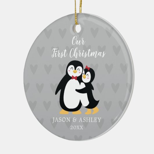 Pinguin Liebe Unsere ersten Weihnachten Keramik Ornament (Links)