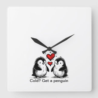 Pinguin-Liebesparade Quadratische Wanduhr