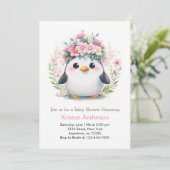 Pinguin Lullaby Dreams: Girl Baby Shower Einladung (Stehend Vorderseite)