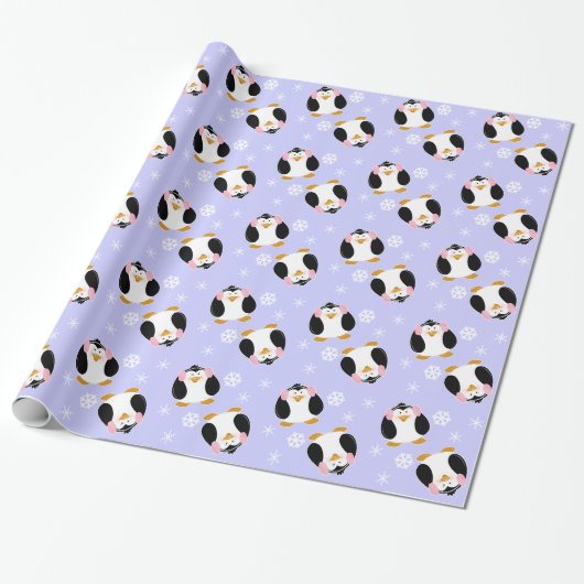 Pinguin-Mädchen-Packpapier (Flieder) Geschenkpapier (Ungerollt)