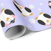 Pinguin-Mädchen-Packpapier (Flieder) Geschenkpapier (Rolleneckpunkt)