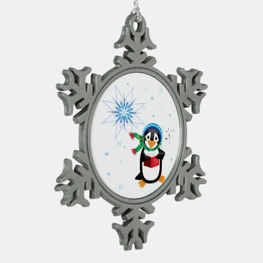 Pinguin-Mädchen Schneeflocken Zinn-Ornament (Links)